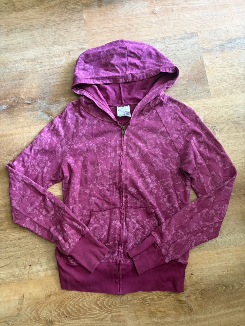 Scrapbook Magenta Floral Heart Patch Zip Hoodie
